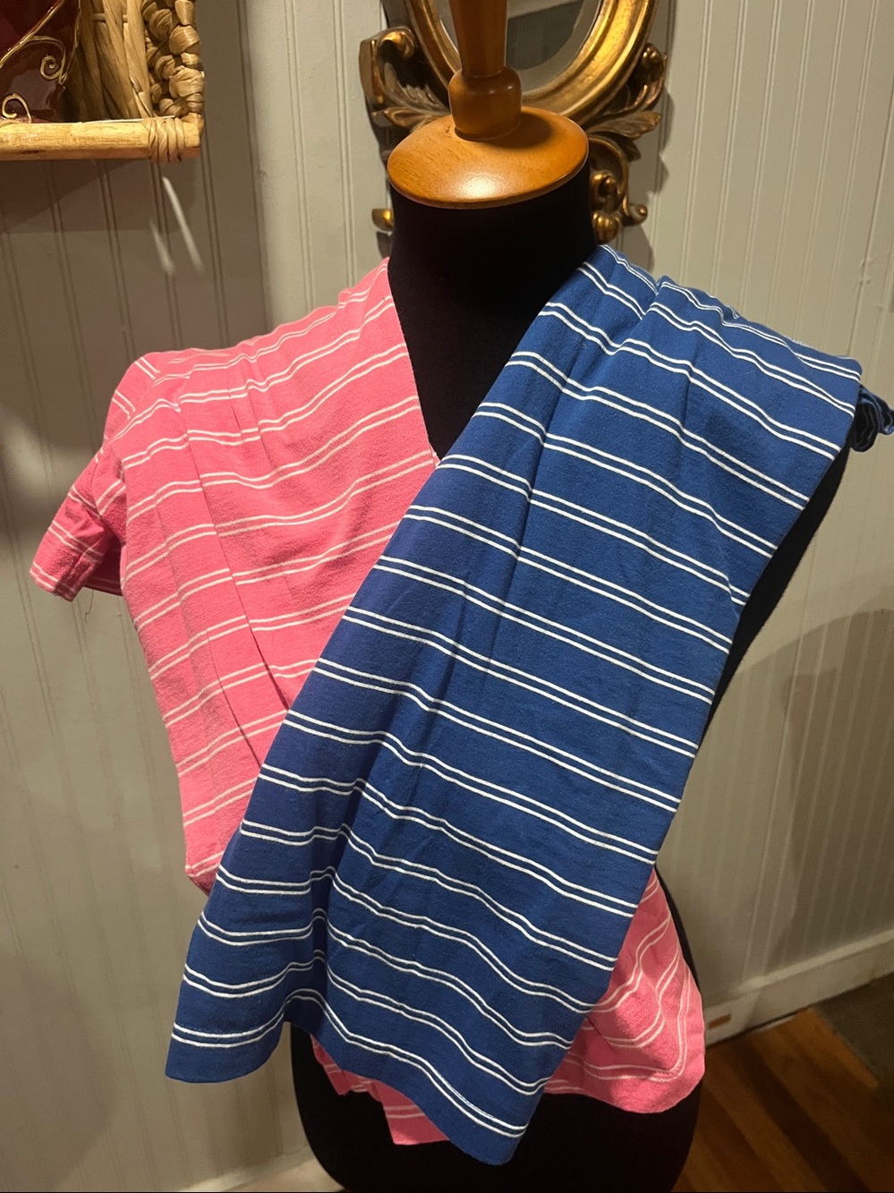 2  chic  Striped Short-Sleeve Tees one pink and white one blue and white